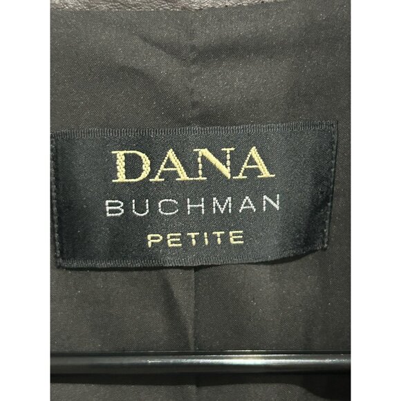 Dana Buchman Leather Trim Open Front Black Blazer Size 4 Petite Modern Edgy - Picture 6 of 11